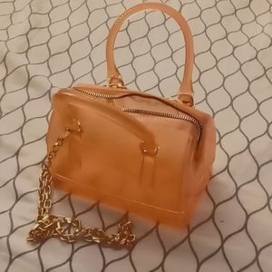 Peachy clear mini purse with gold chain